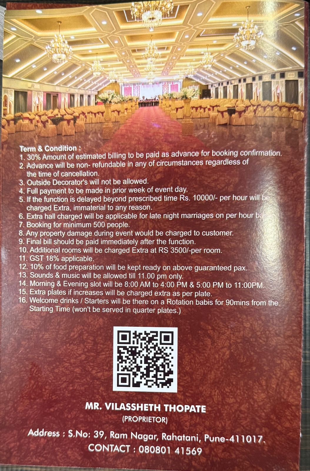 Thopate Banquets terms